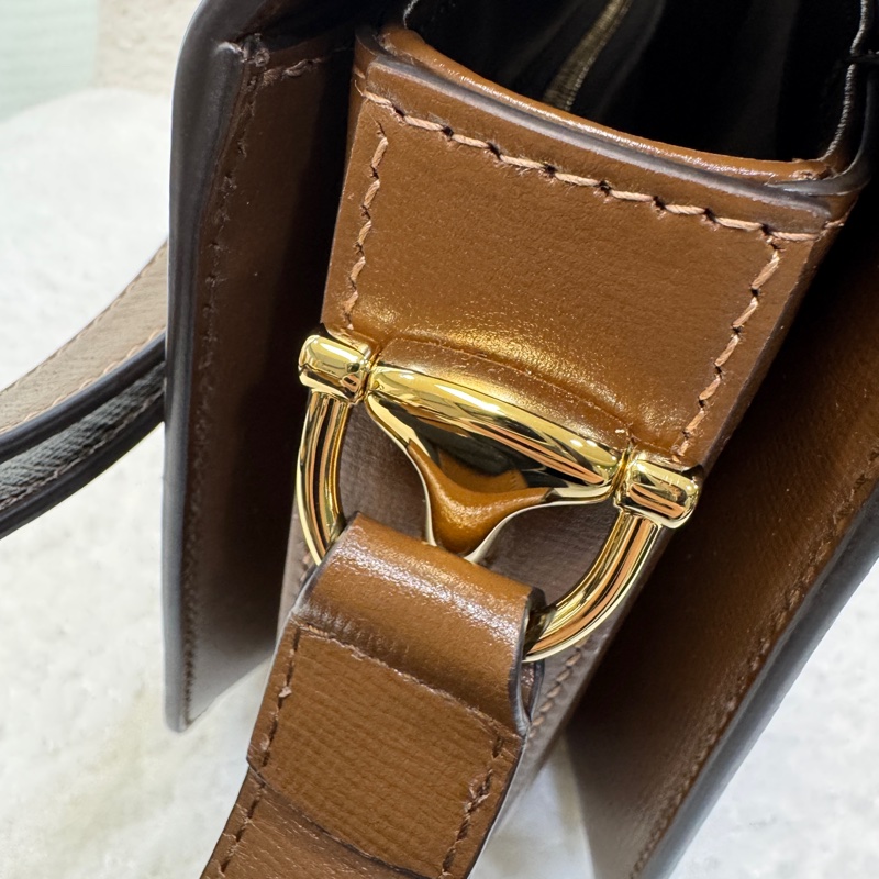 🆕古馳1955 烏木色牛皮拚老花 GUCC馬銜扣1955肩側背包602204-18