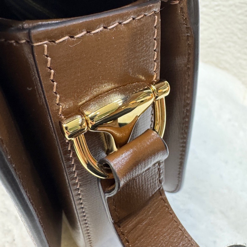 🆕古馳1955 烏木色牛皮拚老花 GUCC馬銜扣1955肩側背包602204-20