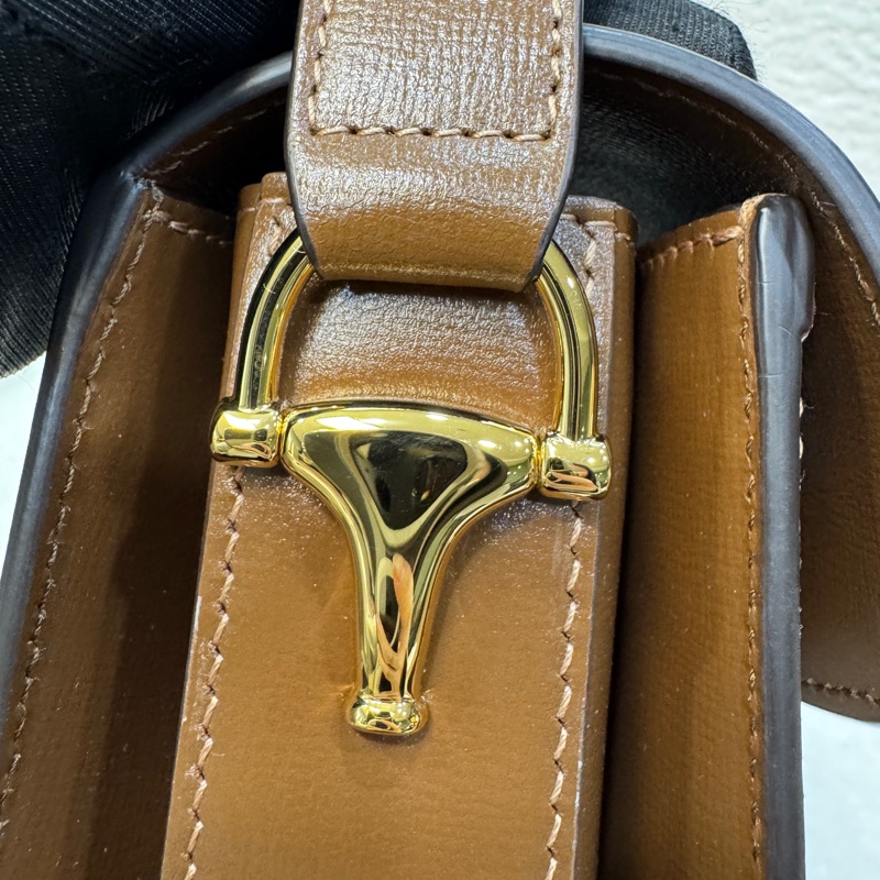 🆕古馳1955 烏木色牛皮拚老花 GUCC馬銜扣1955肩側背包602204-21