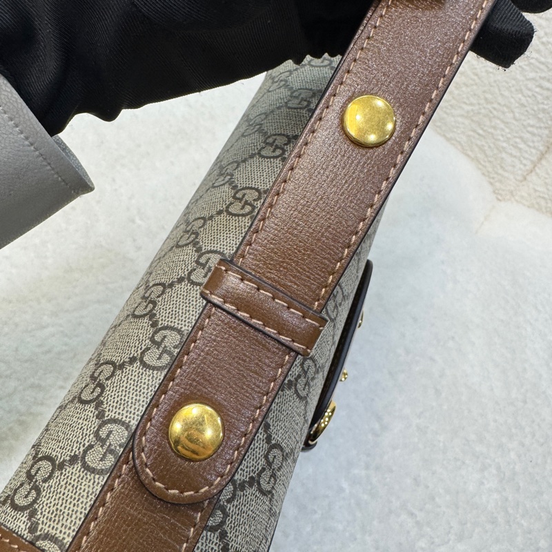 🆕古馳1955 烏木色牛皮拚老花 GUCC馬銜扣1955肩側背包602204-23