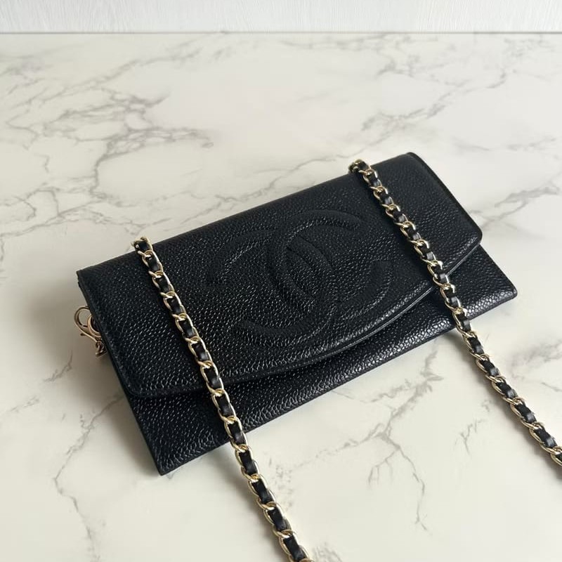 【LA LUNE】中古包 Chanel黑色魚子醬WOC單肩包 側背包 斜背包 長夾 皮革包-0