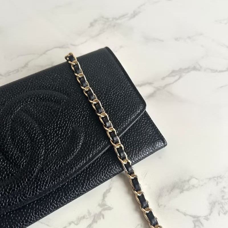 【LA LUNE】中古包 Chanel黑色魚子醬WOC單肩包 側背包 斜背包 長夾 皮革包-1