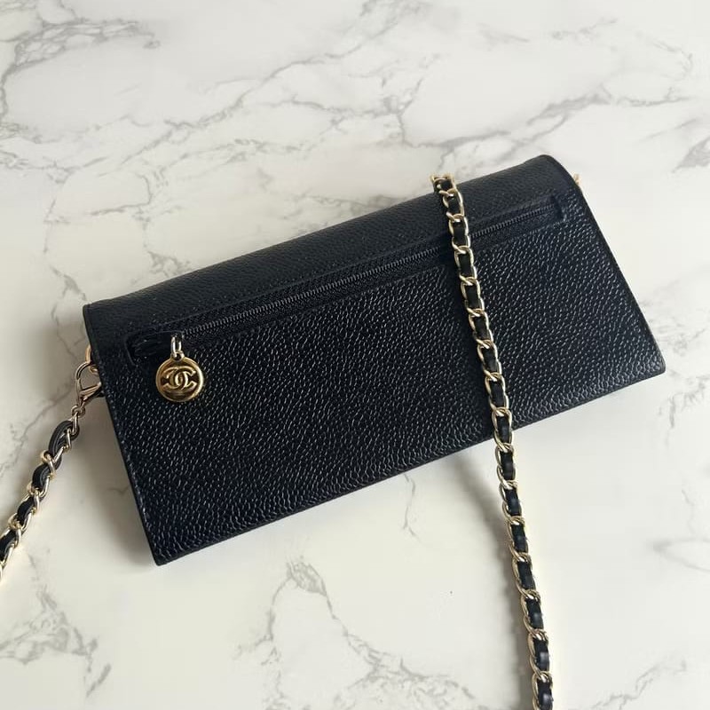 【LA LUNE】中古包 Chanel黑色魚子醬WOC單肩包 側背包 斜背包 長夾 皮革包-2