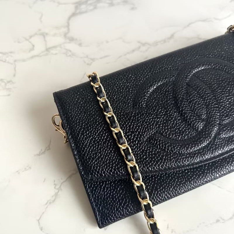 【LA LUNE】中古包 Chanel黑色魚子醬WOC單肩包 側背包 斜背包 長夾 皮革包-4