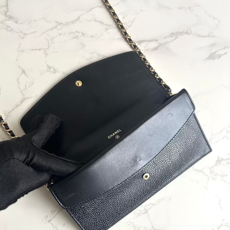 【LA LUNE】中古包 Chanel黑色魚子醬WOC單肩包 側背包 斜背包 長夾 皮革包-6