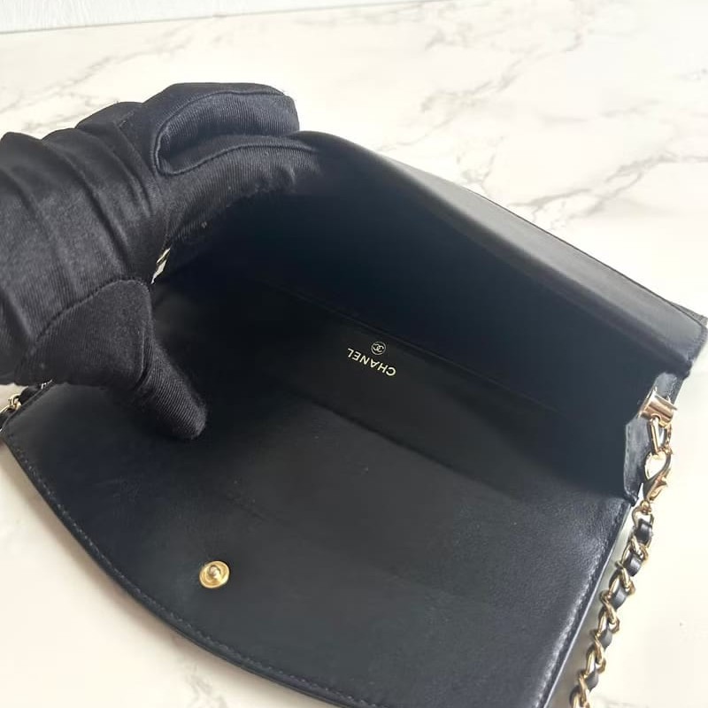 【LA LUNE】中古包 Chanel黑色魚子醬WOC單肩包 側背包 斜背包 長夾 皮革包-7