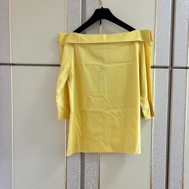 義大利萬元精品D.Exterior 黃色寬領7-8分袖上衣 M-L可穿-1