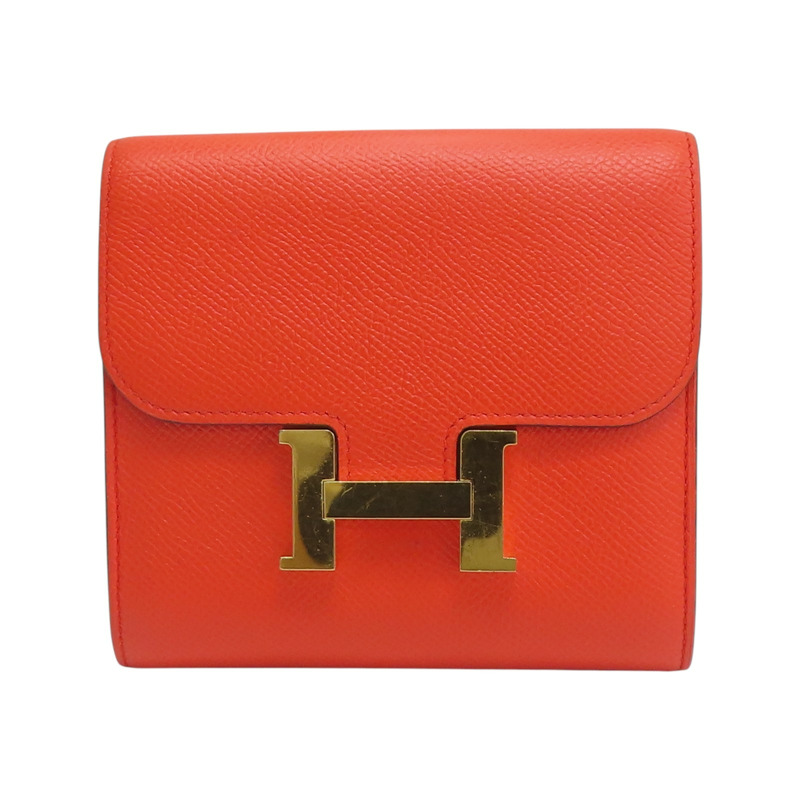 橘色 Epsom牛皮 Constance Compact 錢包 C刻 金扣【HERMES 愛馬仕】 C刻-0