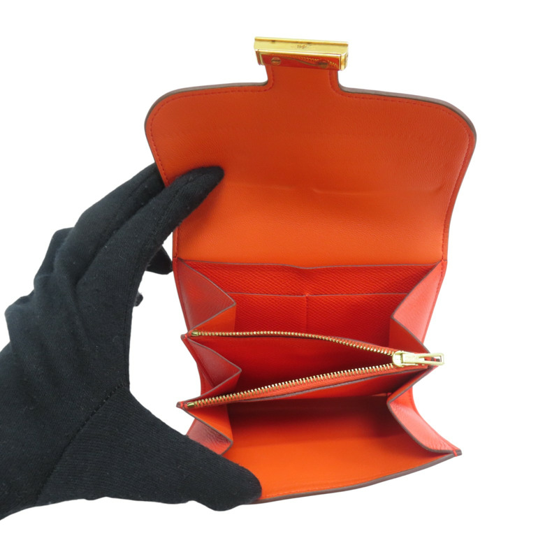 橘色 Epsom牛皮 Constance Compact 錢包 C刻 金扣【HERMES 愛馬仕】 C刻-5