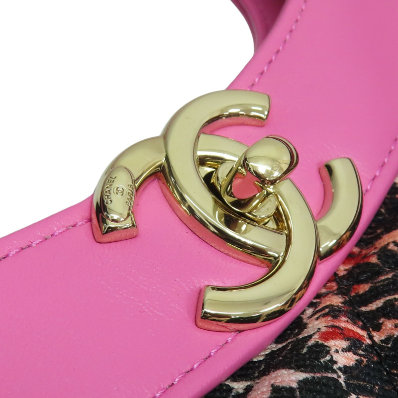 粉色牛皮 黑色印花帆布 31包 肩背包【CHANEL 香奈兒】-11