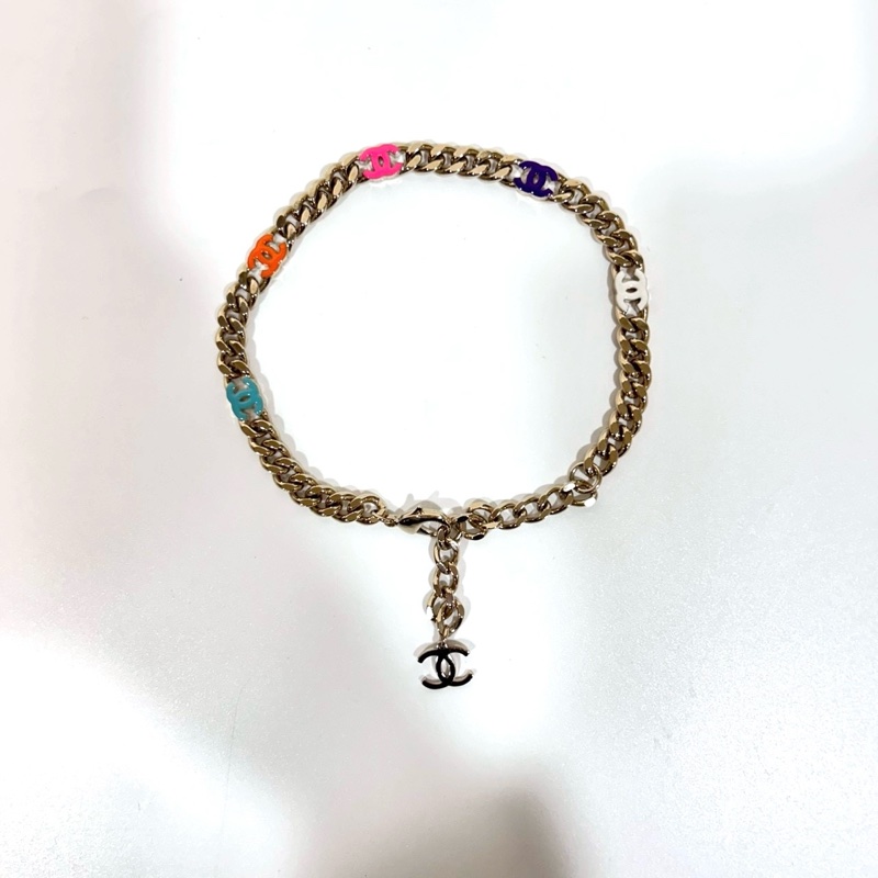 CHANEL淡金釦五花色雙C項鍊ABC384-1