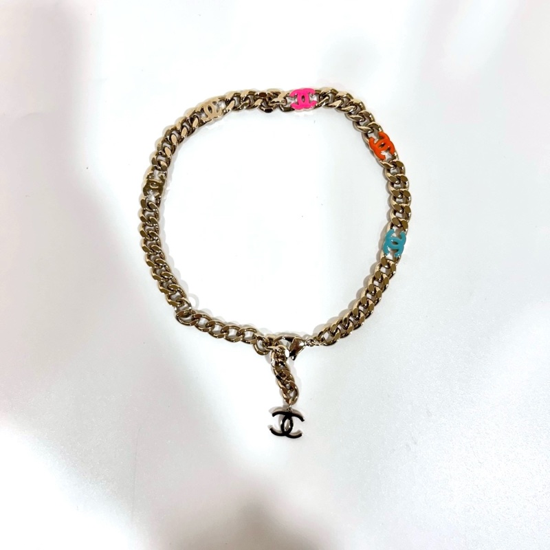 CHANEL淡金釦五花色雙C項鍊ABC384-2