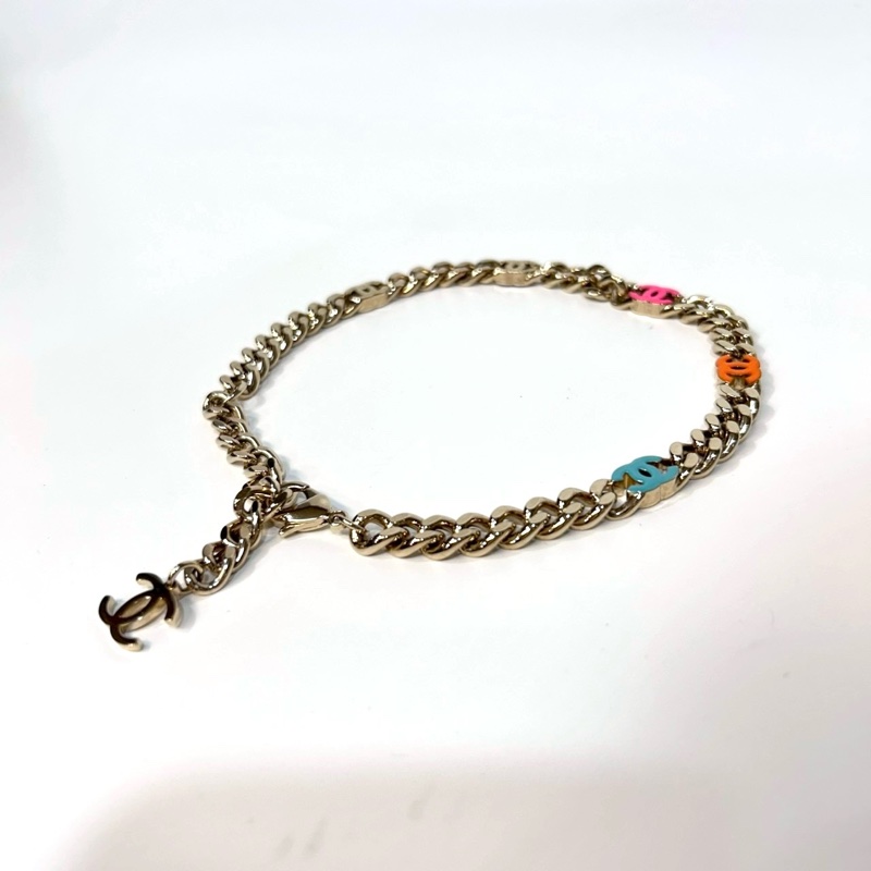 CHANEL淡金釦五花色雙C項鍊ABC384-3