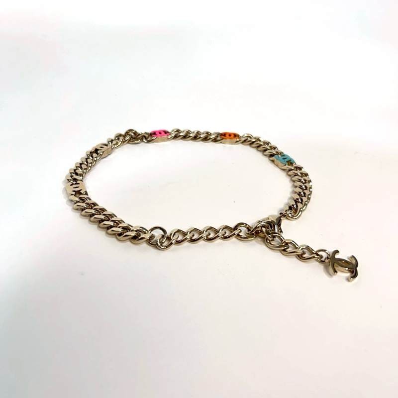 CHANEL淡金釦五花色雙C項鍊ABC384-4