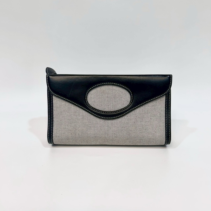 BURBERRY黑皮革拚帆布信封式手提側背包-1