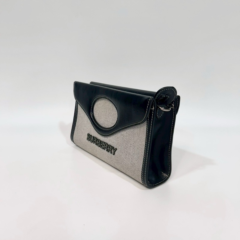 BURBERRY黑皮革拚帆布信封式手提側背包-3