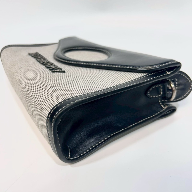 BURBERRY黑皮革拚帆布信封式手提側背包-12