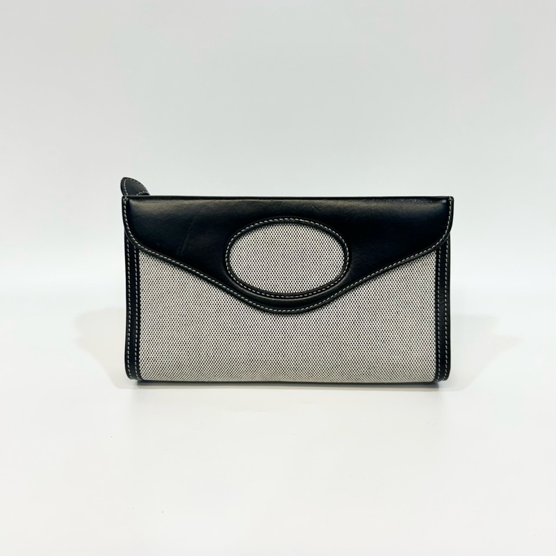 BURBERRY黑皮革拚帆布信封式手提側背包-6