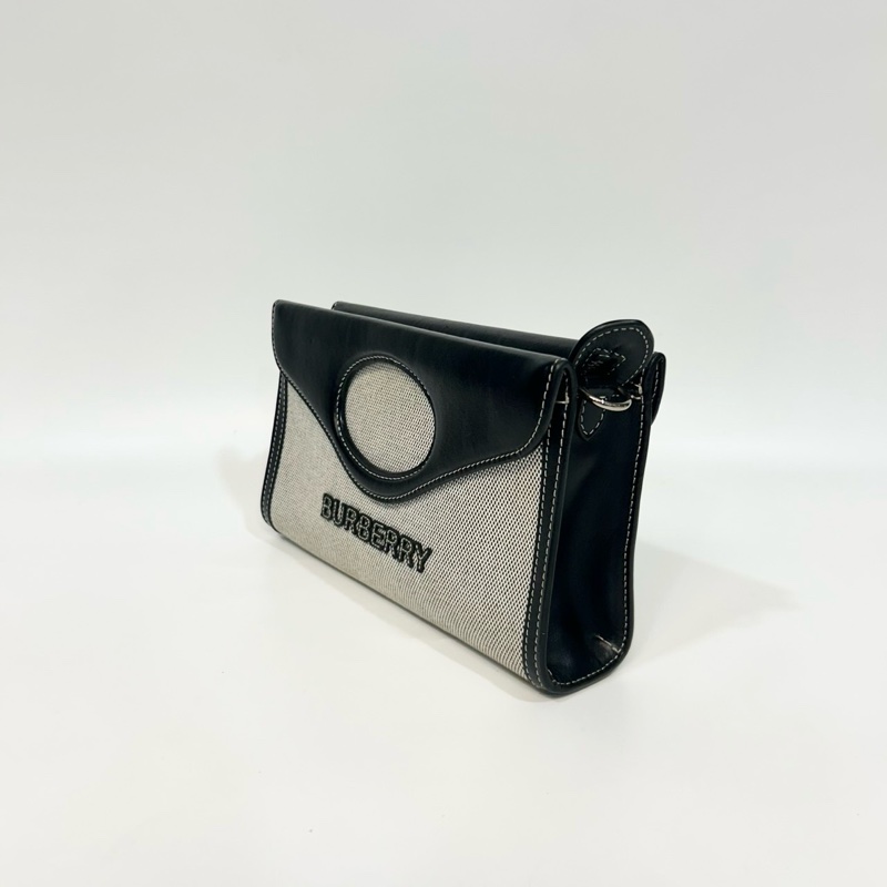 BURBERRY黑皮革拚帆布信封式手提側背包-8
