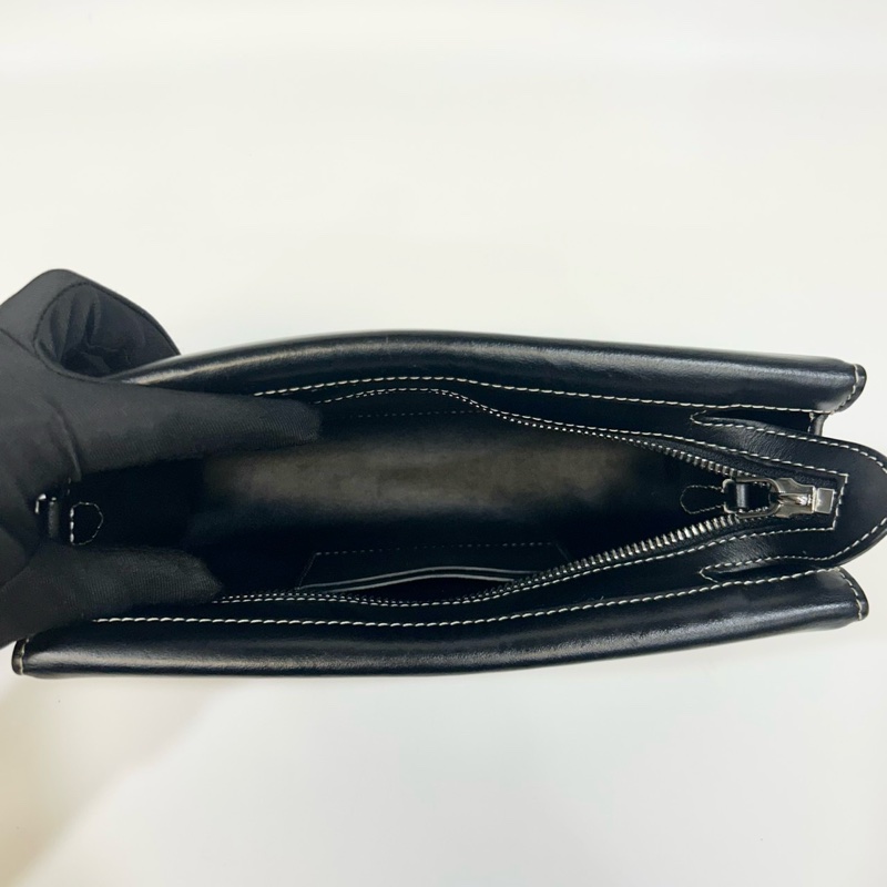 BURBERRY黑皮革拚帆布信封式手提側背包-11