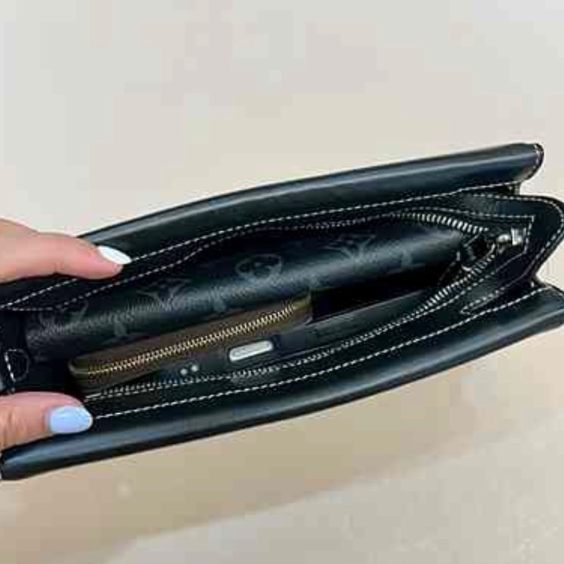 BURBERRY黑皮革拚帆布信封式手提側背包-12