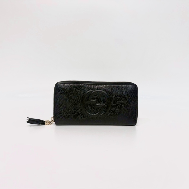 GUCCI黑色牛皮SOHO流蘇ㄇ拉鍊長夾598187-0