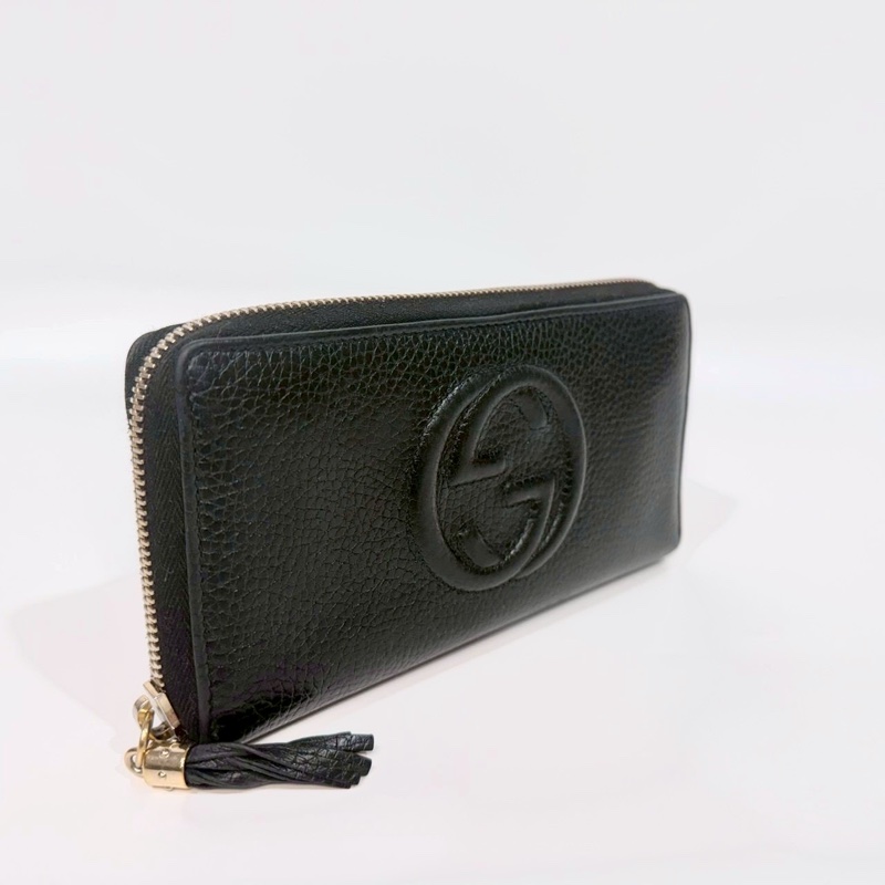 GUCCI黑色牛皮SOHO流蘇ㄇ拉鍊長夾598187-8