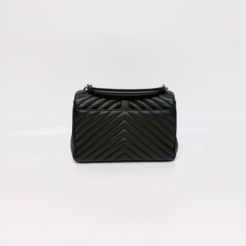 YSL黑銀山形紋羊皮手提側背學院包600279-1