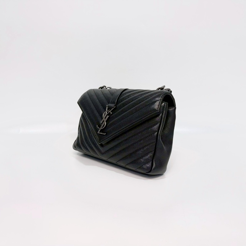 YSL黑銀山形紋羊皮手提側背學院包600279-2