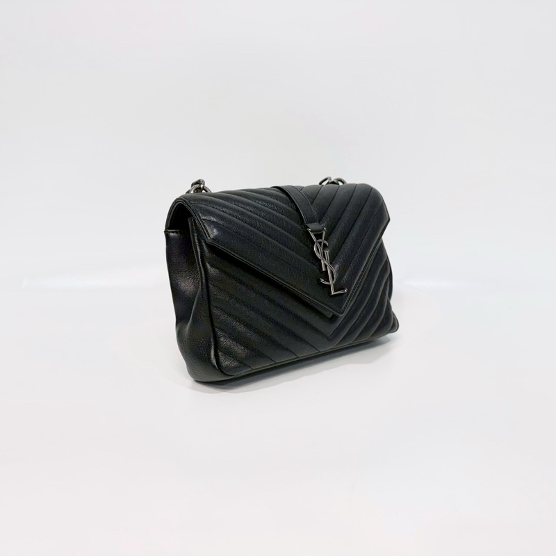 YSL黑銀山形紋羊皮手提側背學院包600279-3