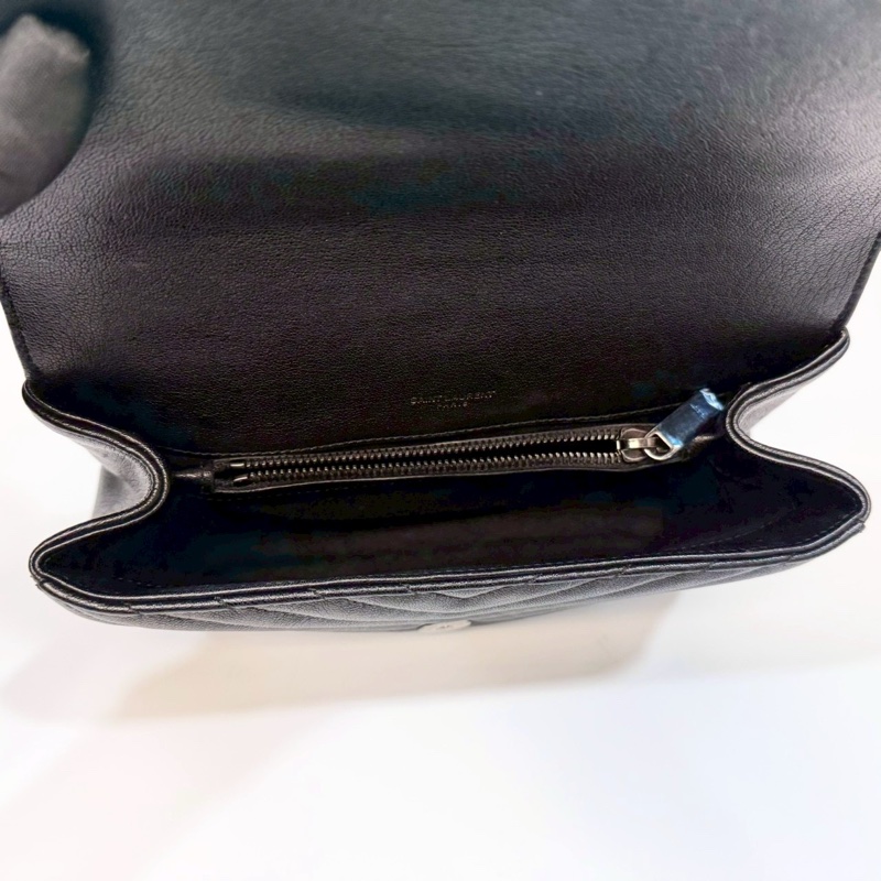 YSL黑銀山形紋羊皮手提側背學院包600279-5