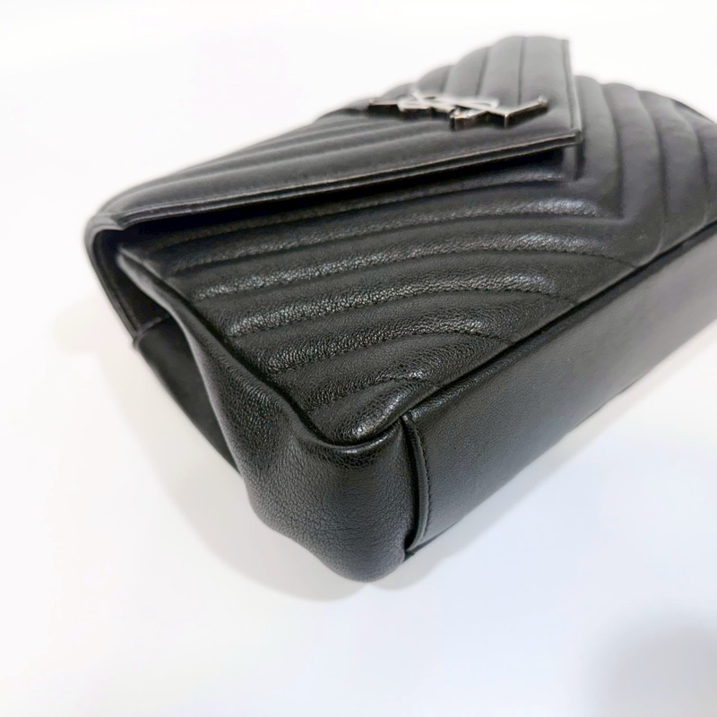 YSL黑銀山形紋羊皮手提側背學院包600279-7