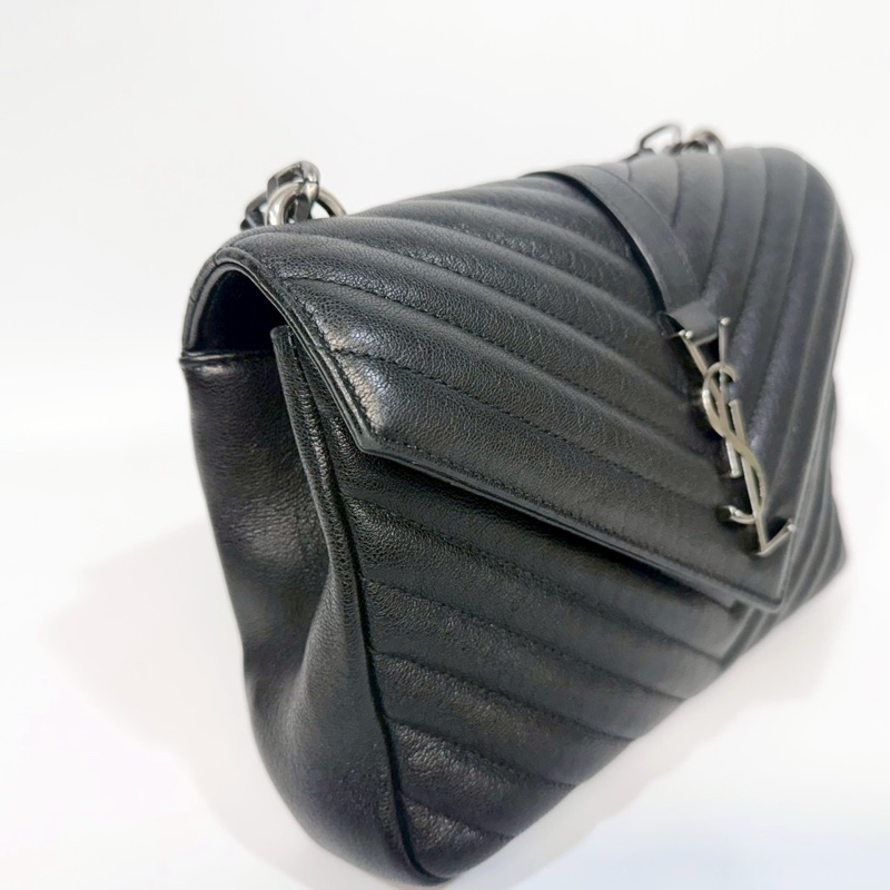 YSL黑銀山形紋羊皮手提側背學院包600279-9