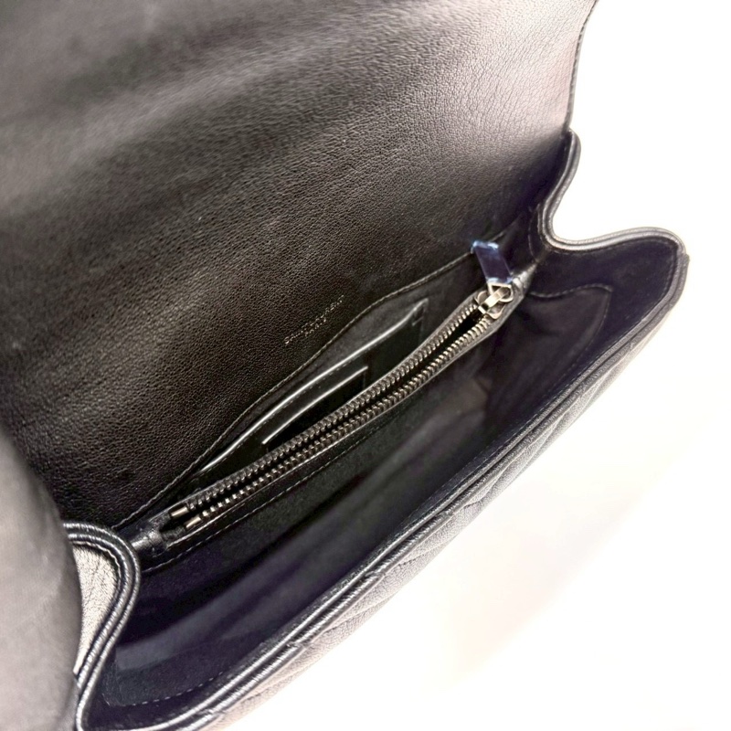 YSL黑銀山形紋羊皮手提側背學院包600279-11