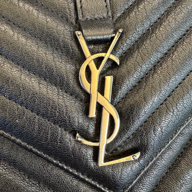 YSL黑銀山形紋羊皮手提側背學院包600279-12