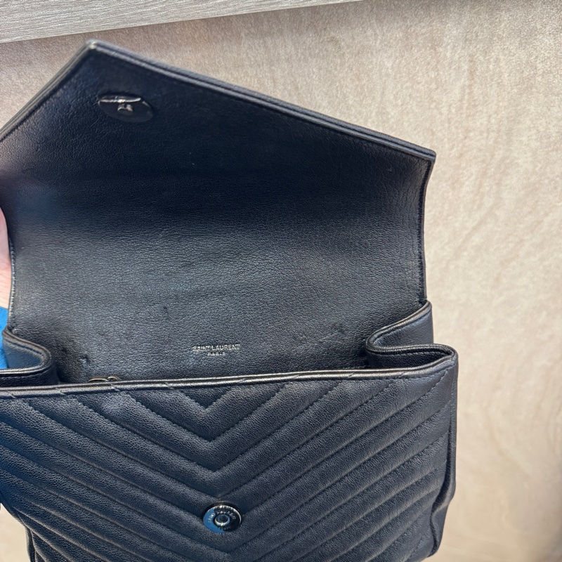 YSL黑銀山形紋羊皮手提側背學院包600279-9