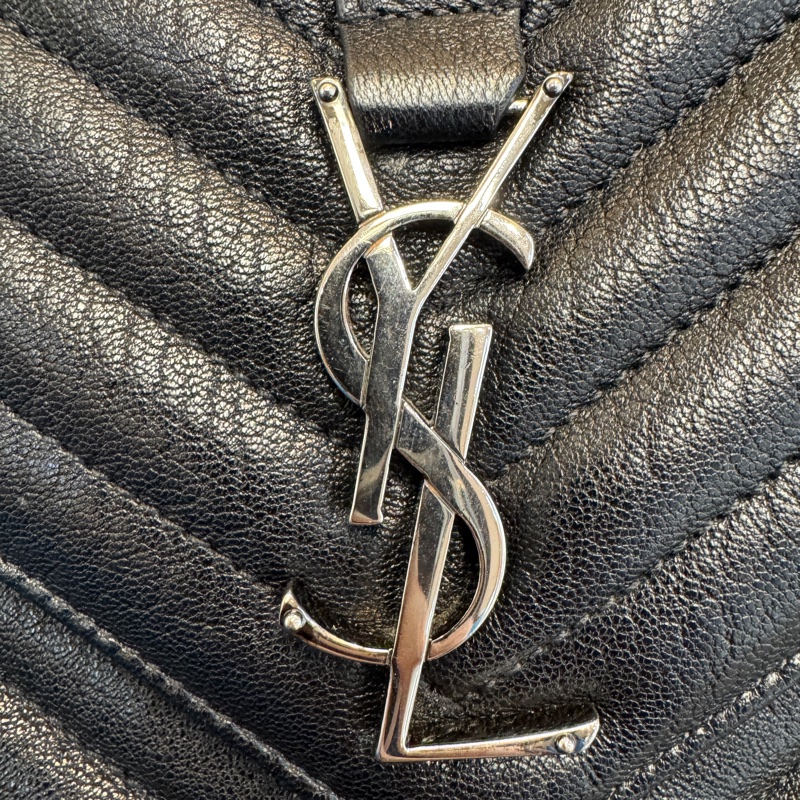 YSL黑銀山形紋羊皮手提側背學院包600279-15