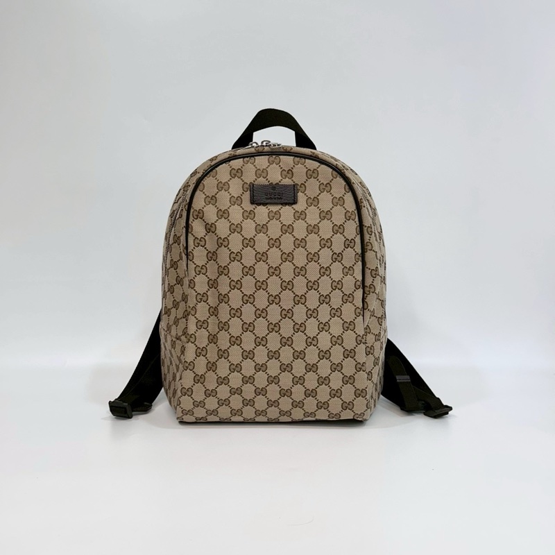 GUCCI緹花布拚黑色滾邊雙G銀釦後背包449906-0