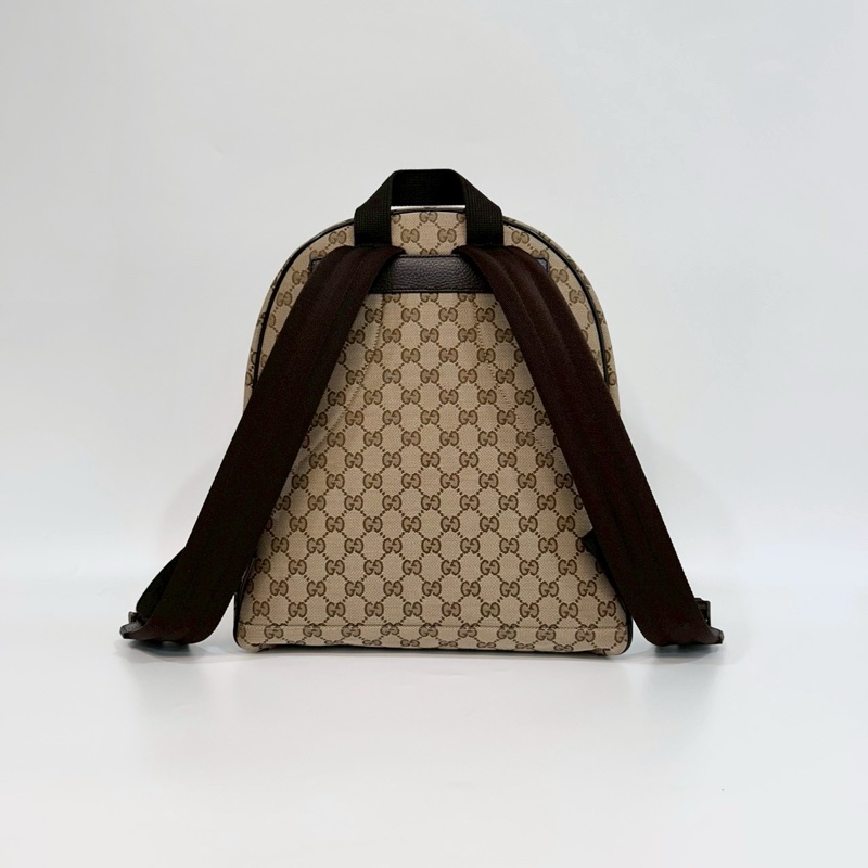 GUCCI緹花布拚黑色滾邊雙G銀釦後背包449906-1