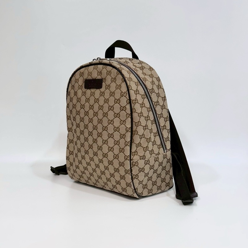 GUCCI緹花布拚黑色滾邊雙G銀釦後背包449906-2