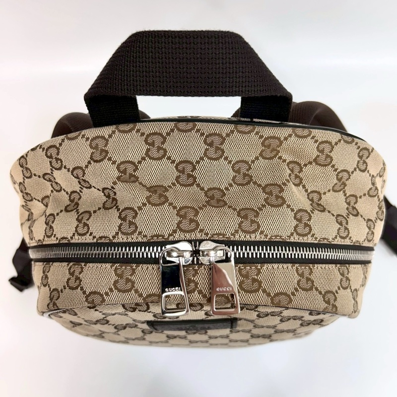 GUCCI緹花布拚黑色滾邊雙G銀釦後背包449906-7