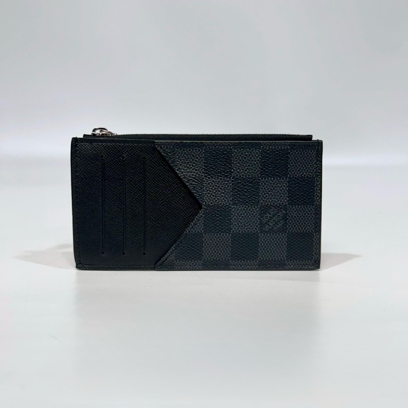 LV黑灰棋盤格零錢拉鏈卡包N64038-1