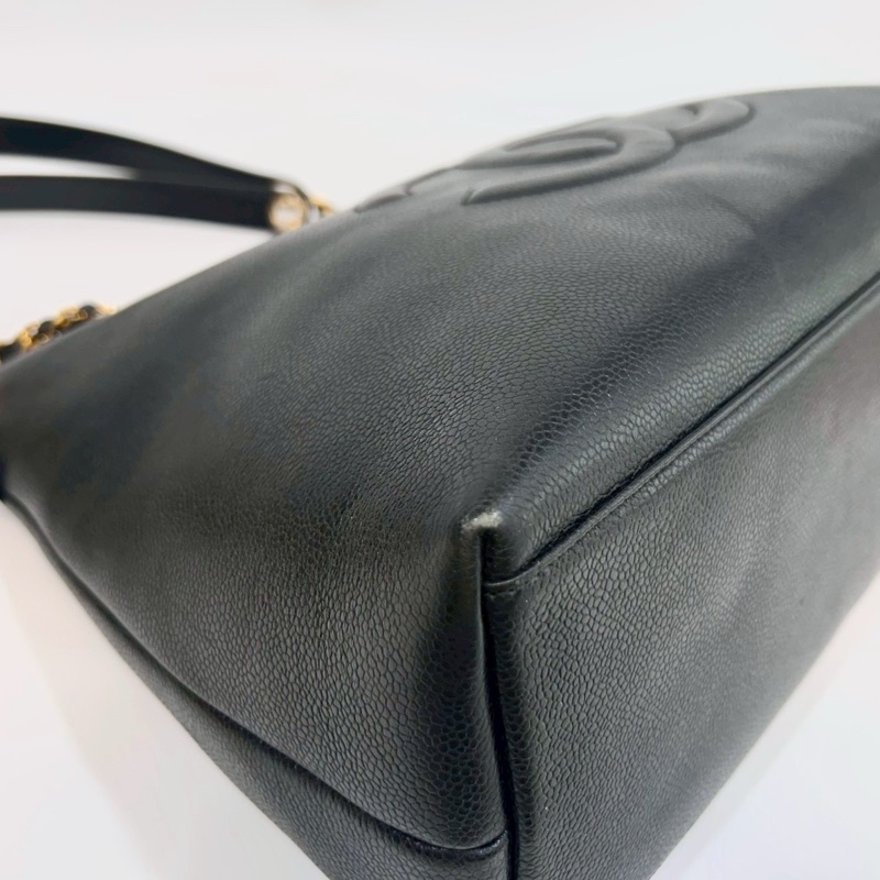 CHANEL黑色牛皮大雙C LOGO金球拉鍊雙耳托特包A03578-10