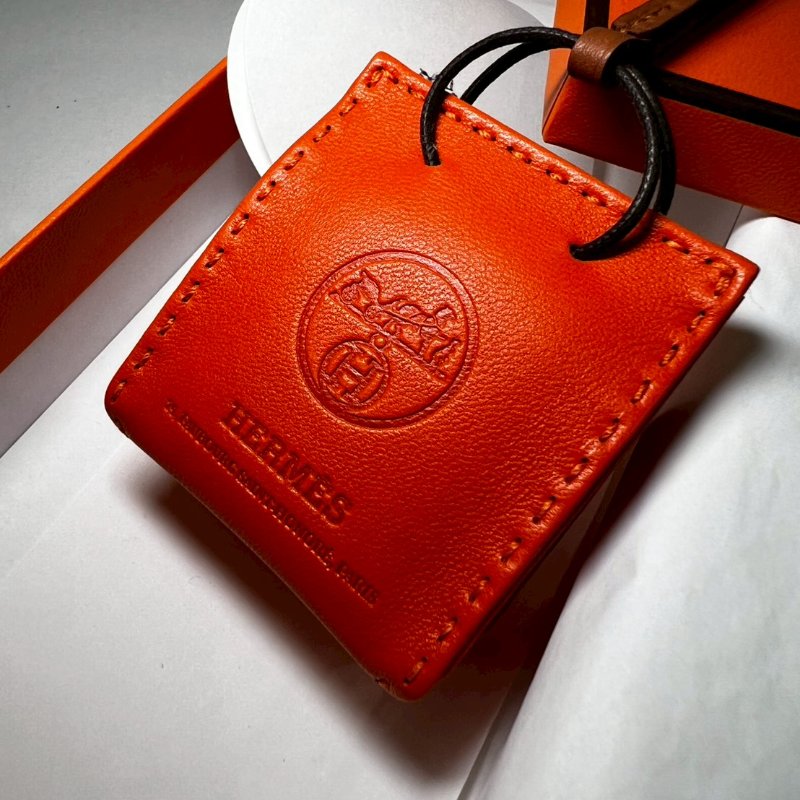 Hermès 愛馬仕{ 全新 }Orange Bag 小羊皮橘色購物袋吊飾-0