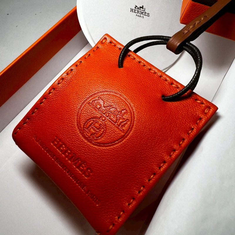 Hermès 愛馬仕{ 全新 }Orange Bag 小羊皮橘色購物袋吊飾-2