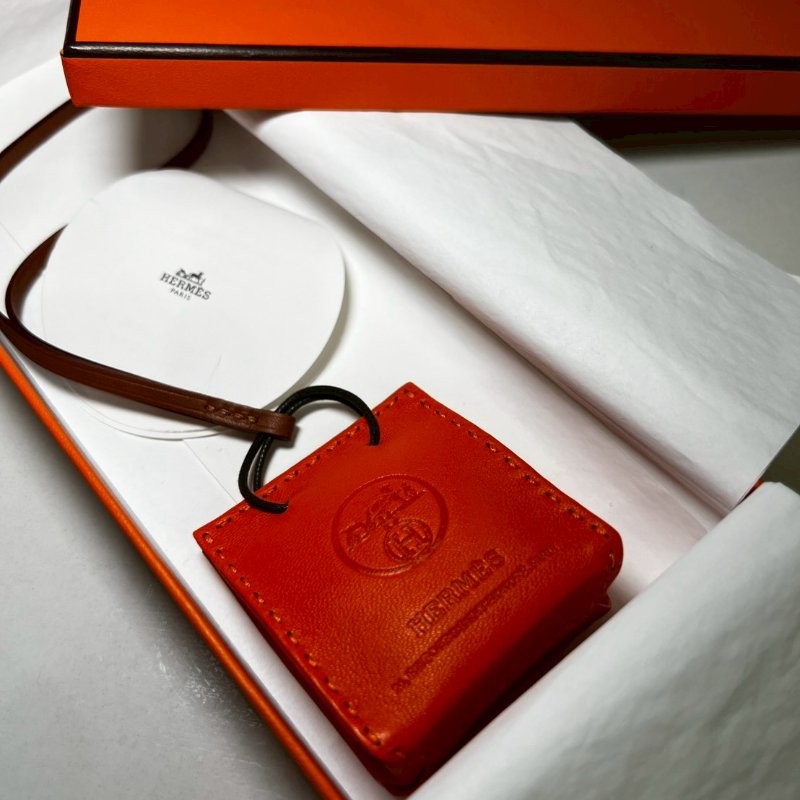 Hermès 愛馬仕{ 全新 }Orange Bag 小羊皮橘色購物袋吊飾-3