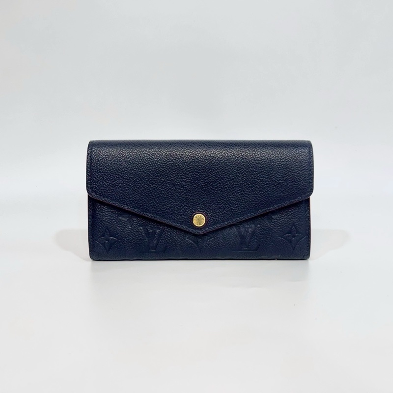LV海軍藍牛皮壓紋滾紅邊信封式長夾M62125-0