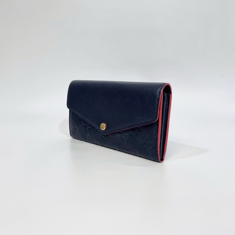 LV海軍藍牛皮壓紋滾紅邊信封式長夾M62125-1