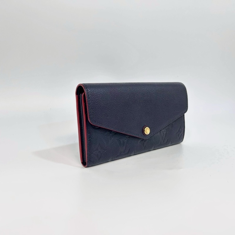 LV海軍藍牛皮壓紋滾紅邊信封式長夾M62125-2
