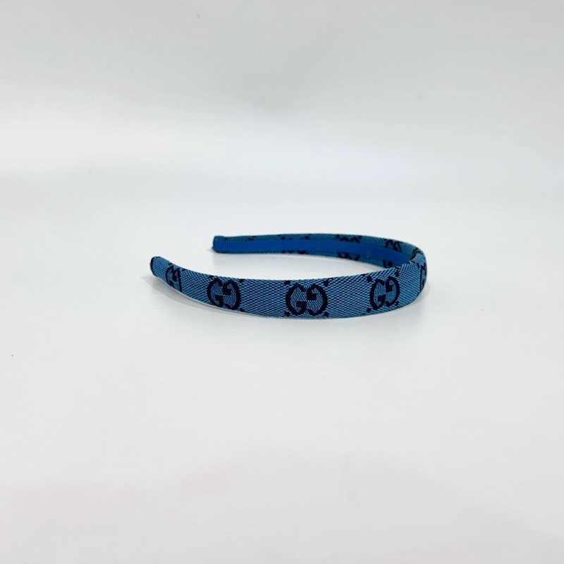 GUCCI藍色雙G緹花布髮箍-3